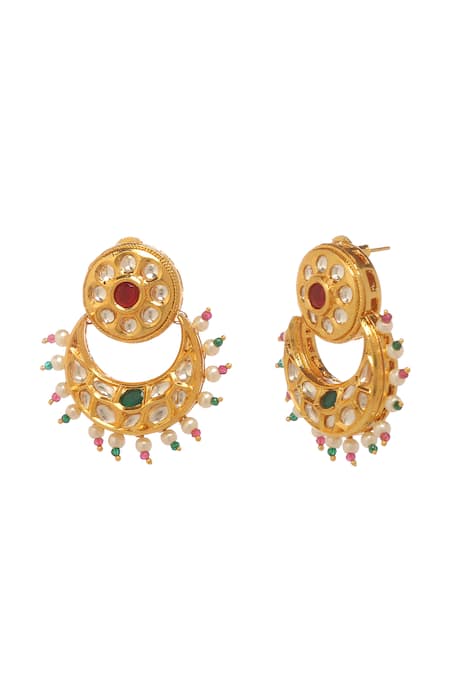Buy_Minaki_Multi Color Stones, Pearls, Diamonds Embellished Dangler Earrings _Online_at_Aza_Fashions