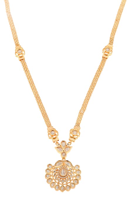 Minaki_Gold Plated Diamonds, Stones Embellished Pendant Necklace Set _Online_at_Aza_Fashions