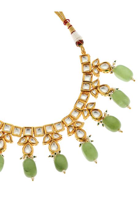 Minaki Green Beads, Diamonds Embellished Choker Necklace Set Online at Aza Fashions Minaki_Green Beads, Diamonds Embellished Choker Necklace Set _Online_at_Aza_Fashions