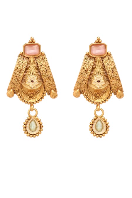 Buy_Minaki_Gold Plated Stones Embellished Temple Necklace Set _Online_at_Aza_Fashions