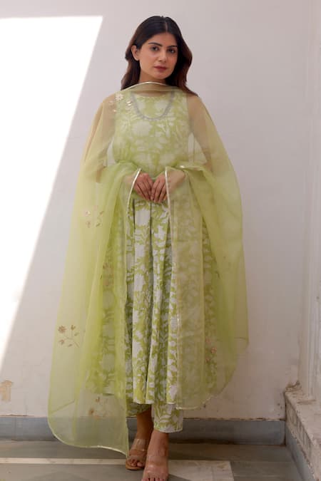 ASRUMO Cotton Floral Jaal Print Anarkali Set 