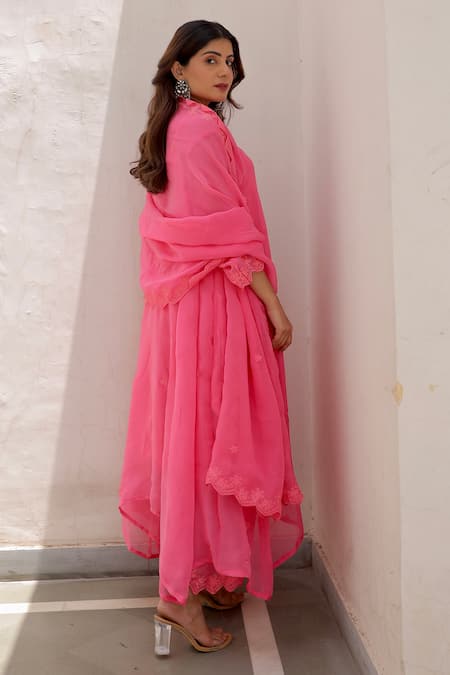 Shop ASRUMO Pink Viscose, Organza Embroidery Boat Neck Aari Kurta Set at Aza Fashions Shop_ASRUMO_Pink Viscose, Organza Embroidery Boat Neck Aari Kurta Set _at_Aza_Fashions