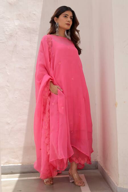 ASRUMO Pink Viscose, Organza Embroidery Boat Neck Aari Kurta Set Online at Aza Fashions ASRUMO_Pink Viscose, Organza Embroidery Boat Neck Aari Kurta Set _Online_at_Aza_Fashions