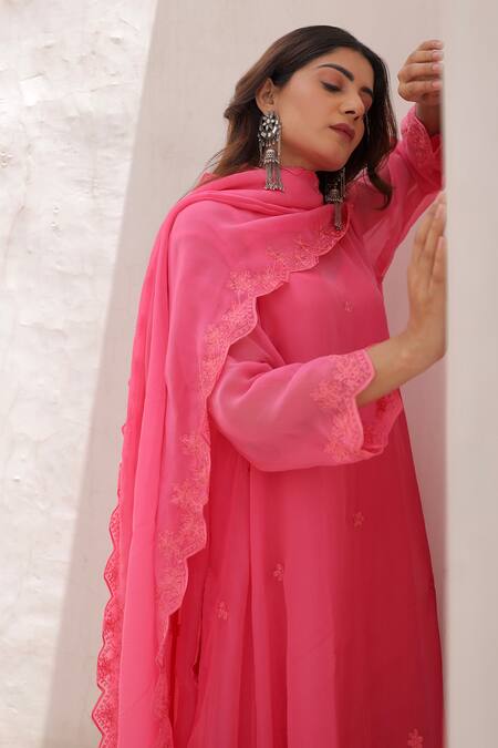 ASRUMO Pink Viscose, Organza Embroidery Boat Neck Aari Kurta Set at Aza Fashions ASRUMO_Pink Viscose, Organza Embroidery Boat Neck Aari Kurta Set _at_Aza_Fashions