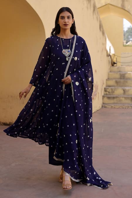 ASRUMO Tie & Dye Bandhej Pattern Anarkali Set 