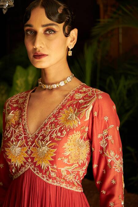 Buy Shreeka Red Net, Chanderi, Georgette, Lycra, Tonal Embroidered Anarkali Churidar Set Online at Aza Fashions Buy_Shreeka_Red Net, Chanderi, Georgette, Lycra, Tonal Embroidered Anarkali Churidar Set _Online_at_Aza_Fashions