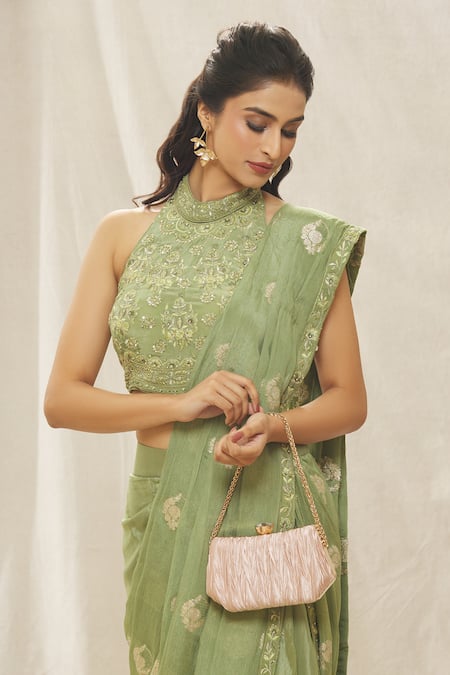 Nazaakat By Samara Singh Beige Embroidery Crushed Pleated Box Clutch Online at Aza Fashions Nazaakat By Samara Singh_Beige Embroidery Crushed Pleated Box Clutch _Online_at_Aza_Fashions