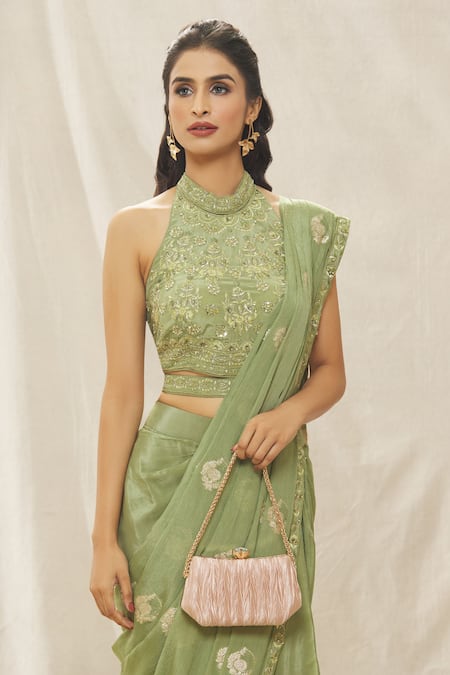 Nazaakat By Samara Singh Beige Embroidery Crushed Pleated Box Clutch at Aza Fashions Nazaakat By Samara Singh_Beige Embroidery Crushed Pleated Box Clutch _at_Aza_Fashions