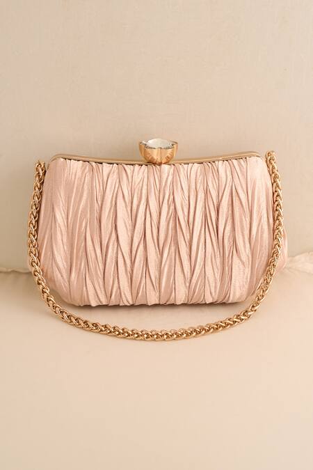 Shop Nazaakat By Samara Singh Beige Embroidery Crushed Pleated Box Clutch Shop_Nazaakat By Samara Singh_Beige Embroidery Crushed Pleated Box Clutch