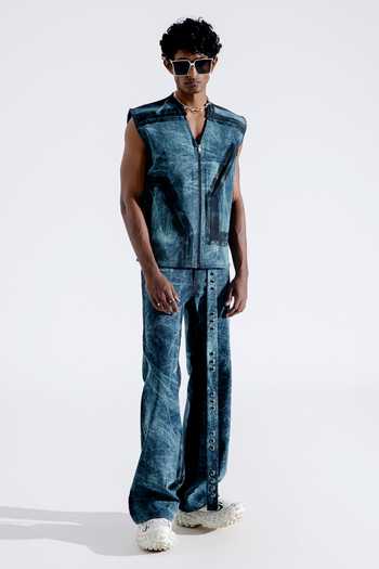 Aroka_Blue Denim Grunge Textured Jeans_Online_at_Aza_Fashions