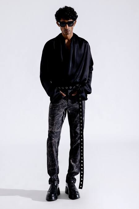 Aroka_Black Modal, Satin Wrap Shirt_Online_at_Aza_Fashions