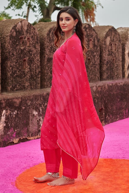 Shop Karaj Jaipur Pink Crepe, Organza, Cotton, Silk Embroidery, Mirrors, Beads Kurta Pant Set Online at Aza Fashions Shop_Karaj Jaipur_Pink Crepe, Organza, Cotton, Silk Embroidery, Mirrors, Beads Kurta Pant Set _Online_at_Aza_Fashions