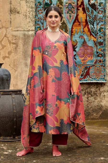 Buy Karaj Jaipur Multi Color Organza, Cotton, Silk Sequins, Beads Embroidered Kurta Pant Set Online at Aza Fashions Buy_Karaj Jaipur_Multi Color Organza, Cotton, Silk Sequins, Beads Embroidered Kurta Pant Set _Online_at_Aza_Fashions