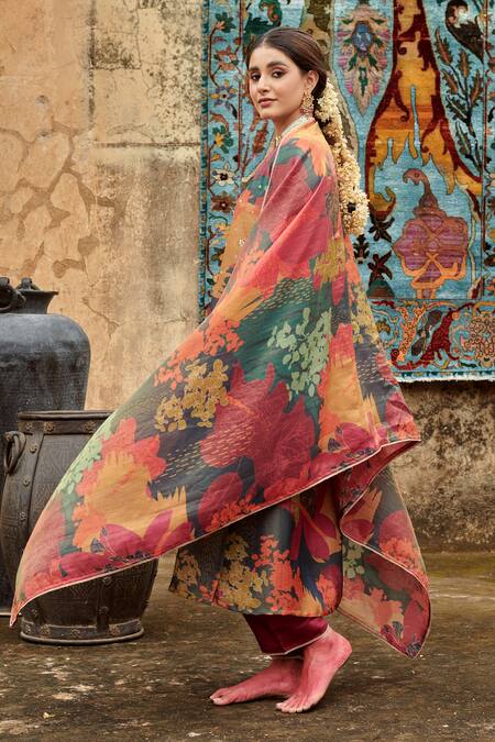 Shop Karaj Jaipur Multi Color Organza, Cotton, Silk Sequins, Beads Embroidered Kurta Pant Set Online at Aza Fashions Shop_Karaj Jaipur_Multi Color Organza, Cotton, Silk Sequins, Beads Embroidered Kurta Pant Set _Online_at_Aza_Fashions