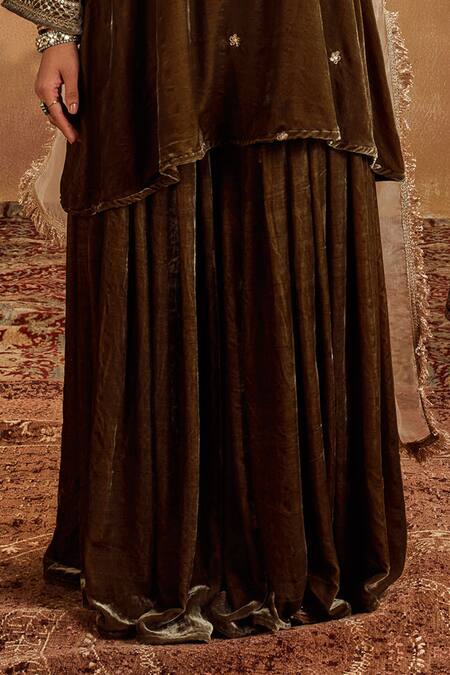 Roze Green Microfiber Sequins, Embroidery Round Neck Razia Kurta And Sharara Set at Aza Fashions Roze_Green Microfiber Sequins, Embroidery Round Neck Razia Kurta And Sharara Set _at_Aza_Fashions