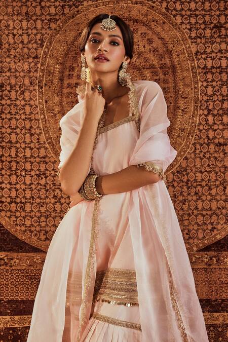 Roze Pink Chanderi, Organza Lace, Sultana Border Embellished Kurta Sharara Set at Aza Fashions Roze_Pink Chanderi, Organza Lace, Sultana Border Embellished Kurta Sharara Set _at_Aza_Fashions
