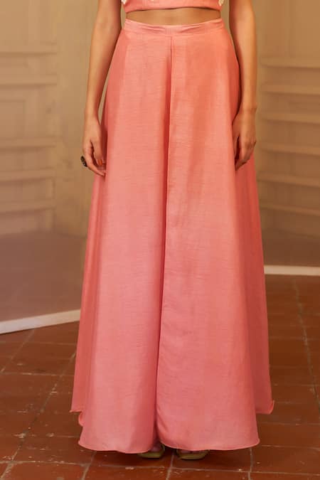 Mona And Vishu Pink Silk Embroidery Round Neck Hibiscus Top And Palazzo Set Online at Aza Fashions Mona And Vishu_Pink Silk Embroidery Round Neck Hibiscus Top And Palazzo Set _Online_at_Aza_Fashions