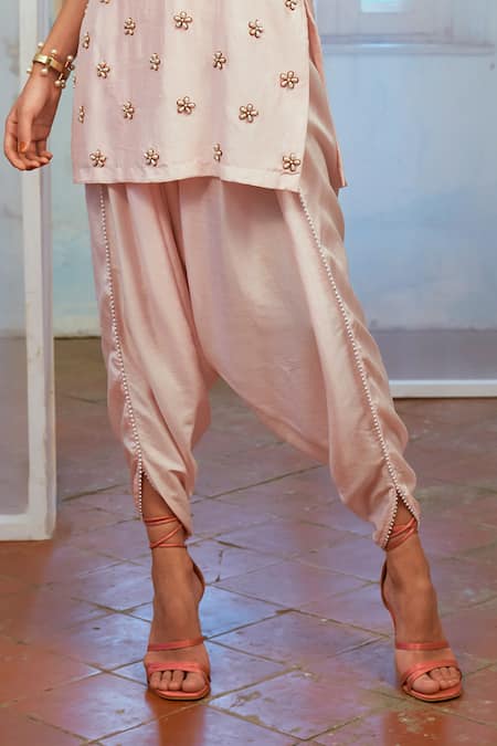 Mona And Vishu Pink Silk Pearls, Zari, Beads Collared Embroidered Kurta And Pant Set Online at Aza Fashions Mona And Vishu_Pink Silk Pearls, Zari, Beads Collared Embroidered Kurta And Pant Set _Online_at_Aza_Fashions