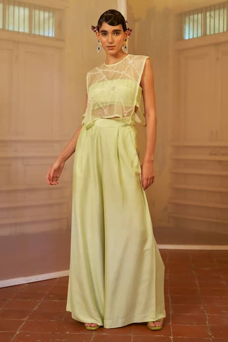 Mona And Vishu Sea Breeze Embroidered Bib Pant Set 