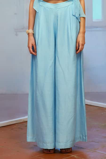 Mona And Vishu Blue Organza, Silk Pearls, Embroidery Collared Whimsical Charm Bib Pant Set Online at Aza Fashions Mona And Vishu_Blue Organza, Silk Pearls, Embroidery Collared Whimsical Charm Bib Pant Set _Online_at_Aza_Fashions