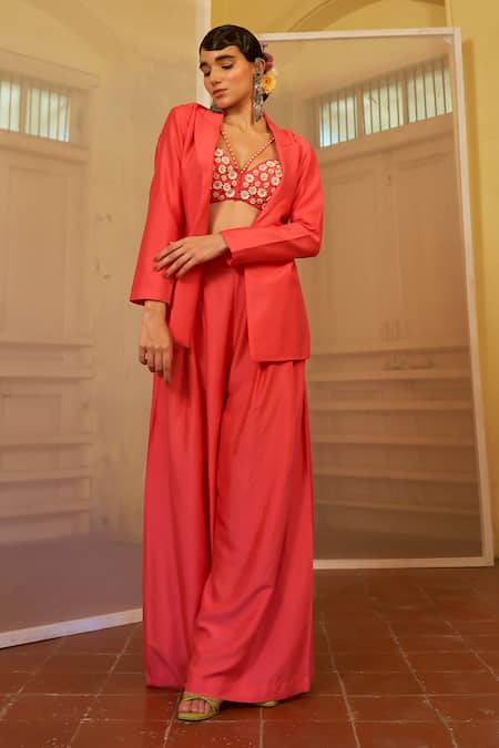 Mona And Vishu Pant Set With Embroidered Bustier 