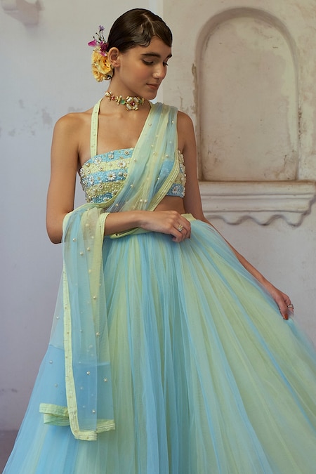 Buy studiorasa Kids Blue & Green Sequence Lehenga Cholis for Girls Clothing  Online @ Tata CLiQ