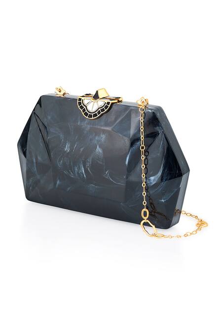 Isharya_Black Enamel Arya Embellished Clutch_Online_at_Aza_Fashions