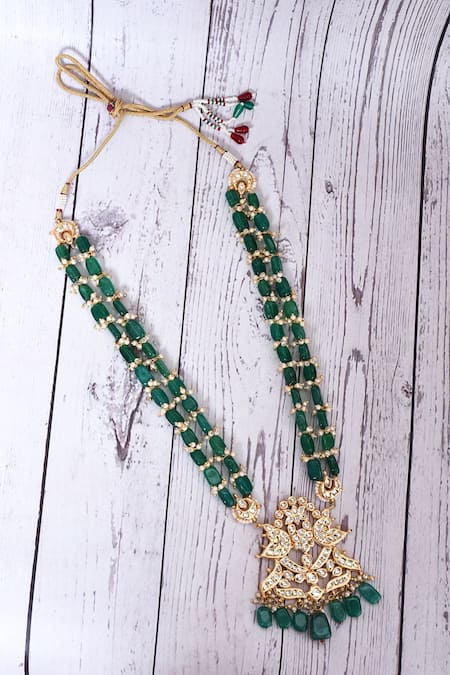 Just Shradhas Kundan Embellished Peacock Pendant Necklace 