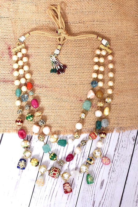 Just Shradhas Stone Studded Triple Layered Necklace 