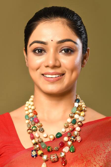 Just Shradhas_Multi Color Stone Studded Triple Layered Necklace _Online_at_Aza_Fashions
