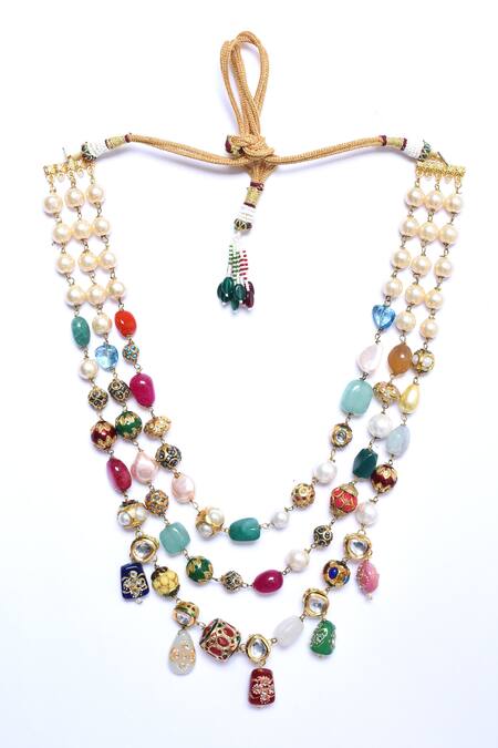 Buy_Just Shradhas_Multi Color Stone Studded Triple Layered Necklace _Online_at_Aza_Fashions