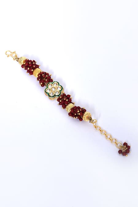 Buy_Just Shradhas_Multi Color Beads, Crystals Floral Kundan Motif Studded Bracelet _Online_at_Aza_Fashions