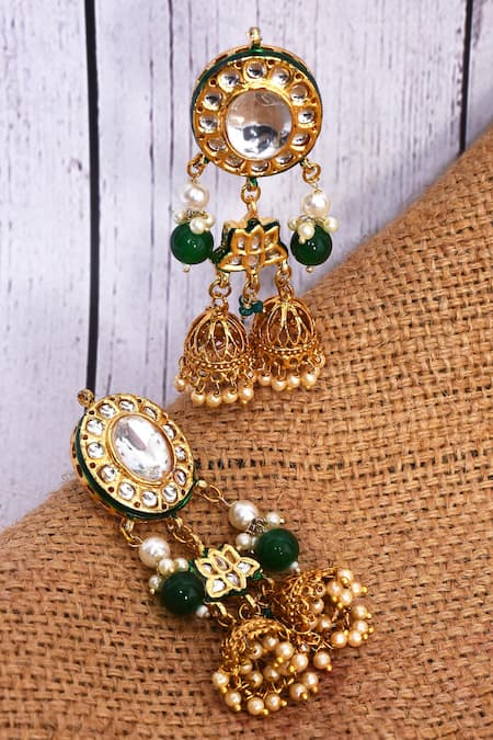 Just Shradhas Kundan Embellished Gold Jhumkas 