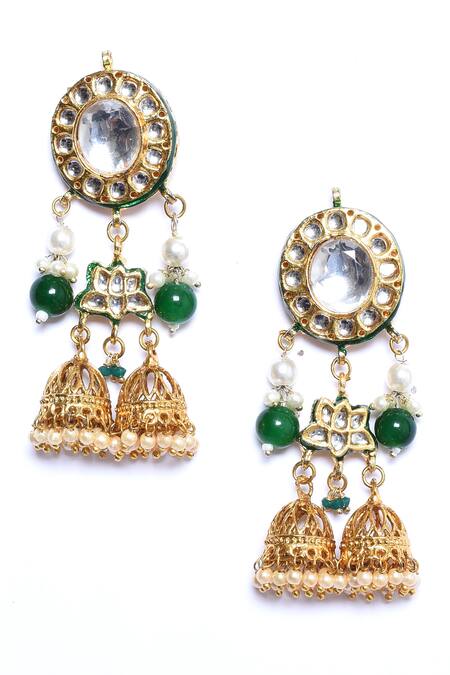 Buy_Just Shradhas_Gold Plated Beads, Pearls Kundan Embellished Jhumkas _Online_at_Aza_Fashions