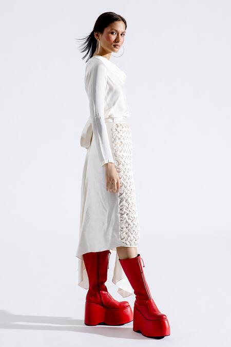 Buy_Aroka_Cream Modal, Satin Cowl Neck Draped Top_Online_at_Aza_Fashions