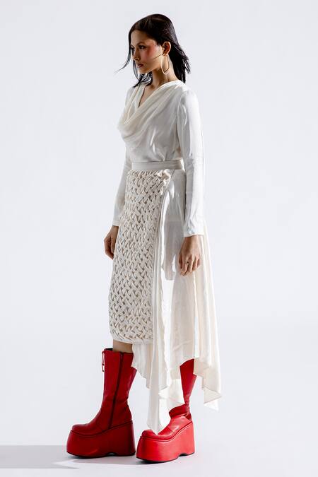 Shop_Aroka_Cream Modal, Satin Cowl Neck Draped Top_Online_at_Aza_Fashions