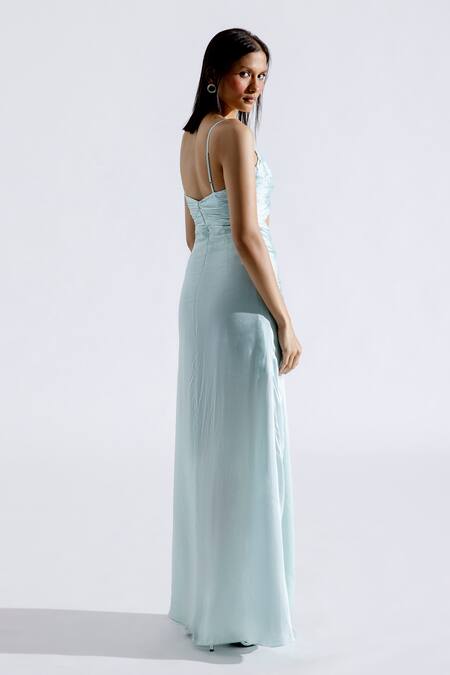 Shop_Aroka_Blue Modal Satin Plain Sweetheart Neck Elsa Ruched Maxi Dress _at_Aza_Fashions