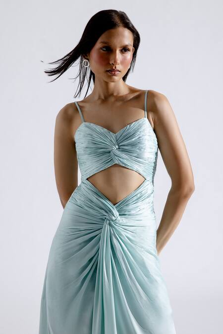 Buy_Aroka_Blue Modal Satin Plain Sweetheart Neck Elsa Ruched Maxi Dress _Online_at_Aza_Fashions