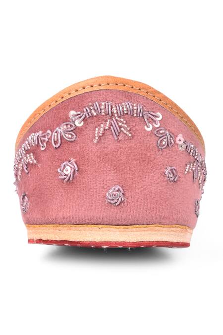 Buy_LA Fiza_Pink Sequins, Beads Warda Hand Embroidered Juttis_Online_at_Aza_Fashions