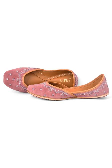 Shop_LA Fiza_Pink Sequins, Beads Warda Hand Embroidered Juttis_Online_at_Aza_Fashions