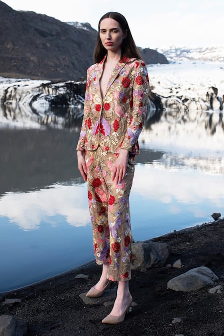 Dash and Dot Floral Embroidered Ankle-Length Pant 