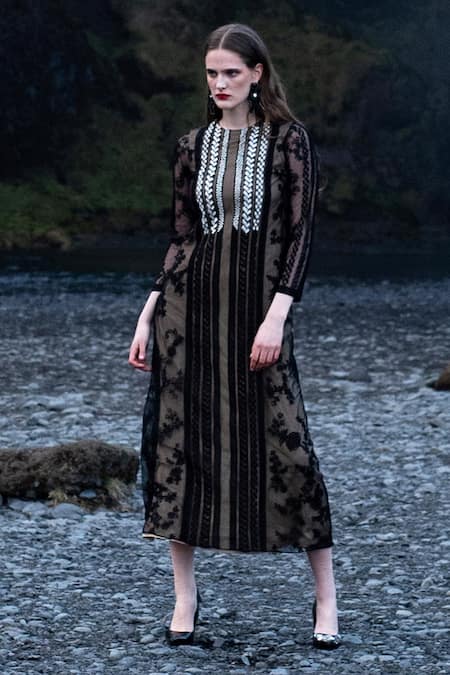 Dash And Dot Yoke Embroidered Nylon Dress 