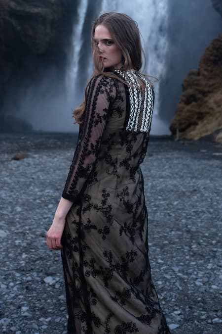 Dash And Dot Yoke Embroidered Nylon Dress 