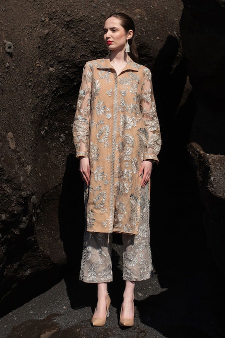 Dash and Dot Embroidered Longline Shirt & Pant Set 