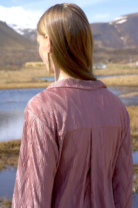 Shop_Dash And Dot_Pink Polyester Collared Pleated Longline Shirt And Pant Set_Online_at_Aza_Fashions