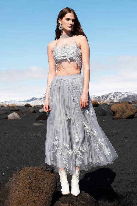 Buy_Dash And Dot_Grey Nylon Embroidery Ribbon Skirt 