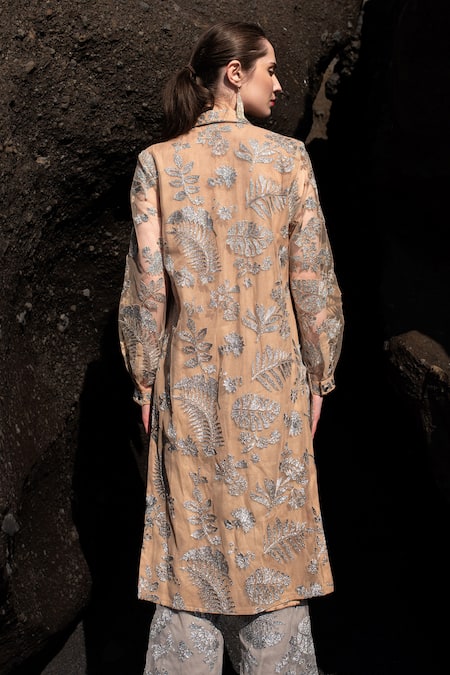 Dash And Dot Metallic Badla Stitch Longline Shirt 