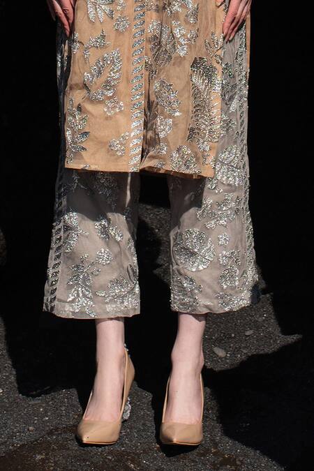 Dash And Dot Silver Nylon Embroidery Metallic Badla Stitch Pant Online at Aza Fashions Dash And Dot_Silver Nylon Embroidery Metallic Badla Stitch Pant _Online_at_Aza_Fashions