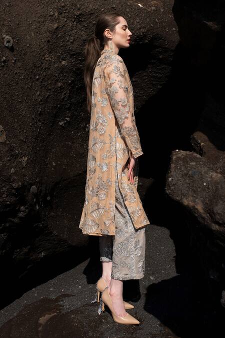 Buy Dash And Dot Silver Nylon Embroidery Metallic Badla Stitch Pant Online at Aza Fashions Buy_Dash And Dot_Silver Nylon Embroidery Metallic Badla Stitch Pant _Online_at_Aza_Fashions