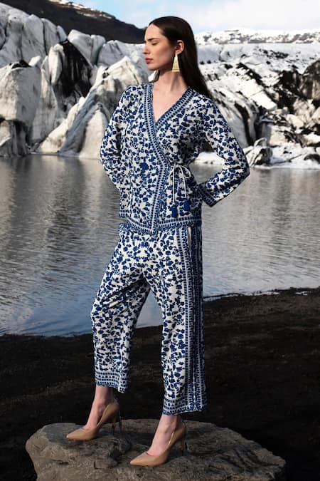 Dash And Dot Floral Resham Embroidered Top & Pant Set 